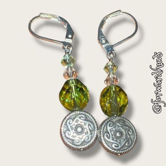 Bundle Sale 3 for $15 | Silver-Tone Earrings | Green Peridot-Colored Bead - Picture 1 of 8
